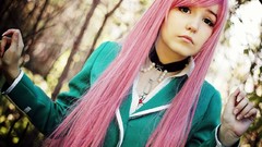 Woman pink hair long hair rosario to vampire akashiya moka 