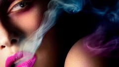 Woman pink smoke
