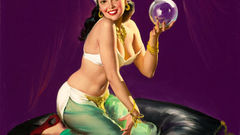 Woman pinups retro art fortune telling