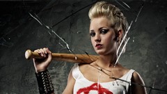 Woman punk blondes models broken glass baseball bats punk girl