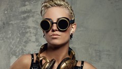 Woman punk headphones blondes models punk girl