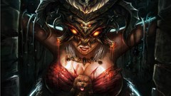 Woman Puppies blood horns demons artwork