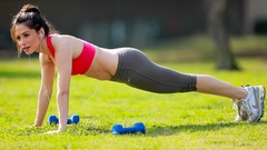 Woman push-ups brunettes exercises Sarah Shahi yoga pants 