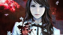 Woman puzzle big eyes blue eyes brunettes Photo manipulation 