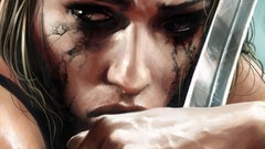 Woman rage Swords blondes crying