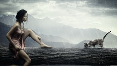 Woman rain cats Animals