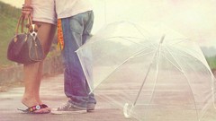 Woman rain retro Dogs