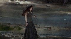 Woman rain ships artwork