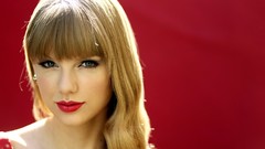 Woman red background blondes taylor swift singers bangs