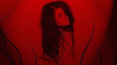 Woman red background brunettes models susan coffey artwork