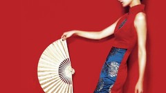 Woman red background fashion photography
