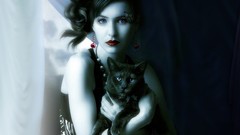 Woman red cats fantasy