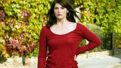 Woman red dress brown eyes brunettes gemma arterton