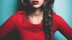 Woman red dress brunettes