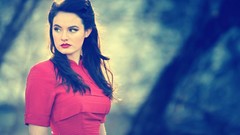 Woman red dress brunettes