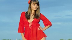 Woman red dress brunettes models Julia I