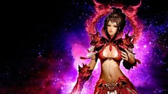 Woman red dress brunettes oriental digital art fantasy art