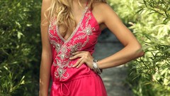 Woman red dress fashion blondes Danielle Knudson
