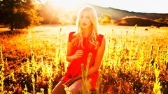 Woman red dress fields blondes models