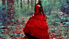 Woman red dress jungle