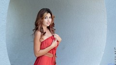 Woman red dress outdoors stills brunettes photo shoot pornstars 