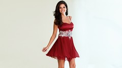 Woman red dress smiling brunettes models carla ossa