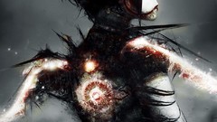 Woman red eyes artwork fantasy art