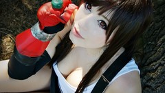 Woman red eyes asians cleavage cosplay Tifa Lockheart