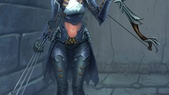 Woman red eyes bows artwork fantasy art