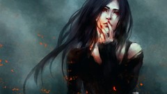 Woman red eyes long hair artwork Simple Background original 