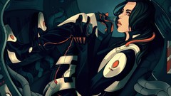 Woman red eyes outer space artwork bodysuits