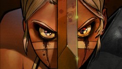 Woman red eyes Swords blondes fantasy art