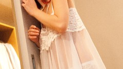 Woman red white stockings