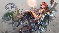 Woman redheads cleavage artwork fantasy art