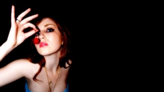 Woman redheads cleavage cherries