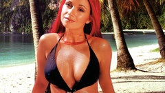 Woman redheads cleavage swimsuits