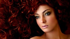 Woman redheads curly hair