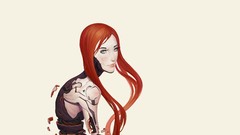 Woman redheads cyborgs artwork futuristic Simple Background