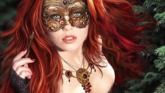 Woman redheads fantasy art mythical Venetian masks