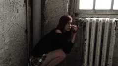 Woman redheads handcuffs Ariel