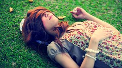 Woman redheads laying down hair in face