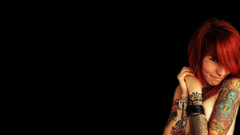 Woman redheads strategic covering