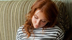 Woman redheads striped clothing