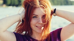 Woman redheads windy