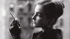 Woman retro grayscale Cigarettes