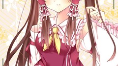 Woman Ribbons bows blush smiling long hair brown eyes brunettes 