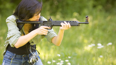 Woman Rifles Guns Cameras