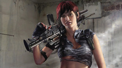 Woman Rifles indoors redheads