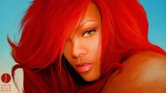 Woman rihanna green eyes bangs redheads artwork portraits John 