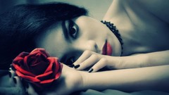 Woman rise roses models lying down